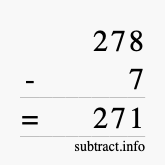 Calculate 278 minus 7 using long subtraction
