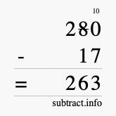 Calculate 280 minus 17 using long subtraction Calculate 280 minus 17 using long subtraction
