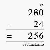 Calculate 280 minus 24 using long subtraction