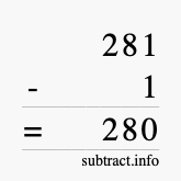 Calculate 281 minus 1 using long subtraction