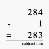Calculate 284 minus 1 using long subtraction