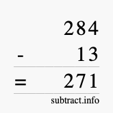Calculate 284 minus 13 using long subtraction
