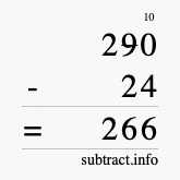 Calculate 290 minus 24 using long subtraction