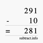 Calculate 291 minus 10 using long subtraction