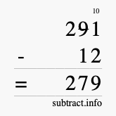 Calculate 291 minus 12 using long subtraction