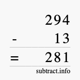 Calculate 294 minus 13 using long subtraction