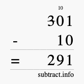 Calculate 301 minus 10 using long subtraction