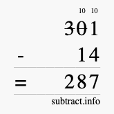 Calculate 301 minus 14 using long subtraction Calculate 301 minus 14 using long subtraction