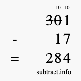 Calculate 301 minus 17 using long subtraction Calculate 301 minus 17 using long subtraction