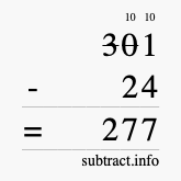 Calculate 301 minus 24 using long subtraction