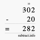 Calculate 302 minus 20 using long subtraction