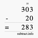 Calculate 303 minus 20 using long subtraction