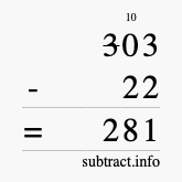 Calculate 303 minus 22 using long subtraction