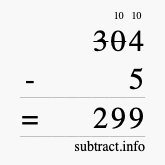 Calculate 304 minus 5 using long subtraction