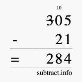 Calculate 305 minus 21 using long subtraction Calculate 305 minus 21 using long subtraction