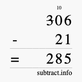 Calculate 306 minus 21 using long subtraction Calculate 306 minus 21 using long subtraction