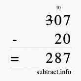 Calculate 307 minus 20 using long subtraction