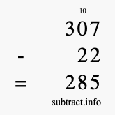 Calculate 307 minus 22 using long subtraction