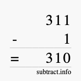 Calculate 311 minus 1 using long subtraction