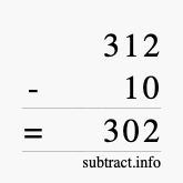 Calculate 312 minus 10 using long subtraction