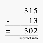 Calculate 315 minus 13 using long subtraction