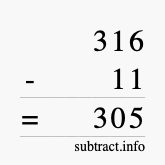Calculate 316 minus 11 using long subtraction