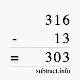 Calculate 316 minus 13 using long subtraction
