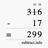 Calculate 316 minus 17 using long subtraction
