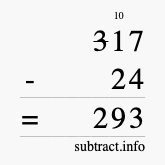 Calculate 317 minus 24 using long subtraction