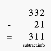 Calculate 332 minus 21 using long subtraction