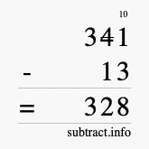 Calculate 341 minus 13 using long subtraction
