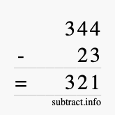 Calculate 344 minus 23 using long subtraction