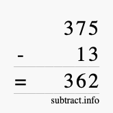 Calculate 375 minus 13 using long subtraction