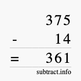 Calculate 375 minus 14 using long subtraction