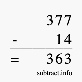 Calculate 377 minus 14 using long subtraction