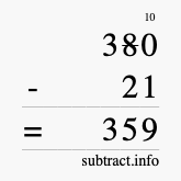 Calculate 380 minus 21 using long subtraction