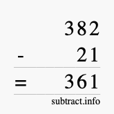 Calculate 382 minus 21 using long subtraction