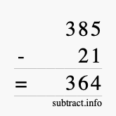 Calculate 385 minus 21 using long subtraction