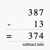 Calculate 387 minus 13 using long subtraction