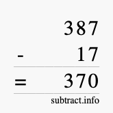 Calculate 387 minus 17 using long subtraction Calculate 387 minus 17 using long subtraction