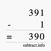 Calculate 391 minus 1 using long subtraction