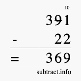 Calculate 391 minus 22 using long subtraction