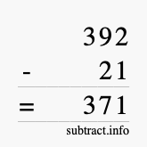 Calculate 392 minus 21 using long subtraction