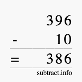Calculate 396 minus 10 using long subtraction