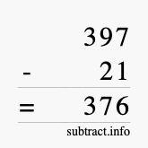 Calculate 397 minus 21 using long subtraction