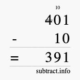 Calculate 401 minus 10 using long subtraction