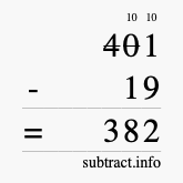 Calculate 401 minus 19 using long subtraction Calculate 401 minus 19 using long subtraction