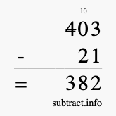Calculate 403 minus 21 using long subtraction