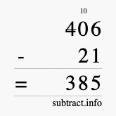 Calculate 406 minus 21 using long subtraction