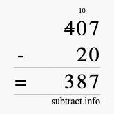 Calculate 407 minus 20 using long subtraction
